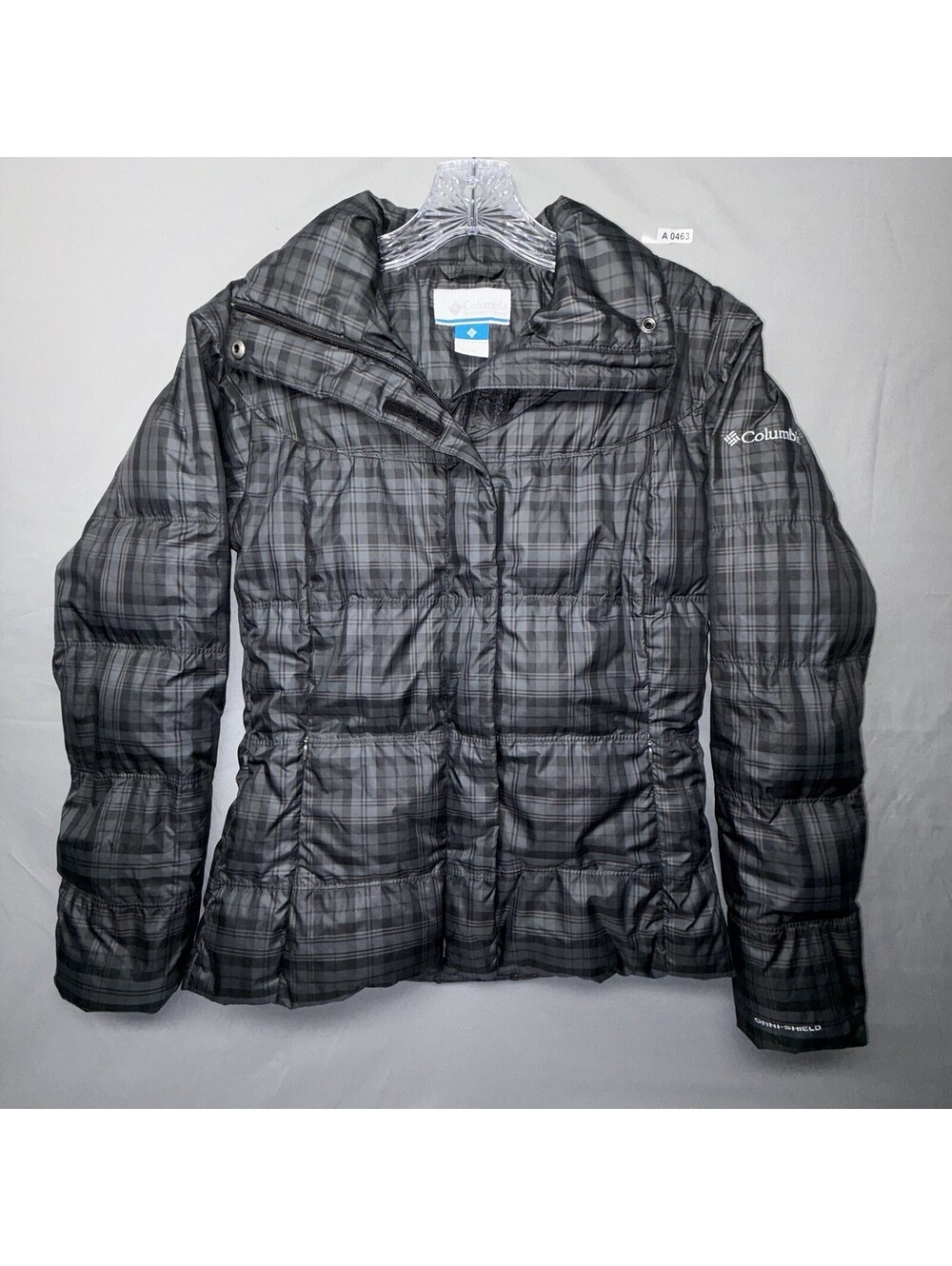 Columbia Omni-Shield Down Puffer Jacket Womens XS Gray Plaid Quilted